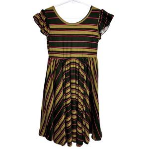 Dot Dot Smile Girls 7‎ Retro Brown Pink Stripe Empire Twirl Dress NWT
